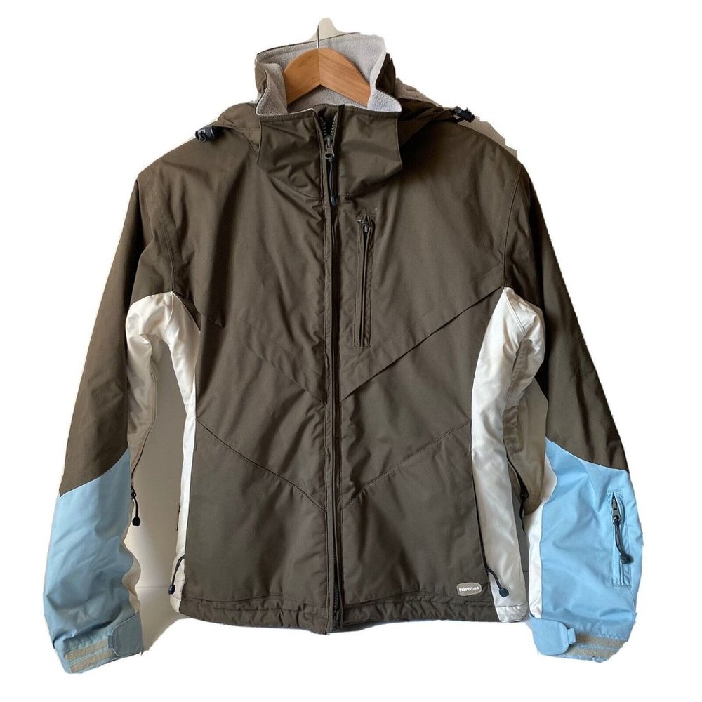 Turbine snowboard ski jacket coat taupe blue ventilated zip pockets Women M